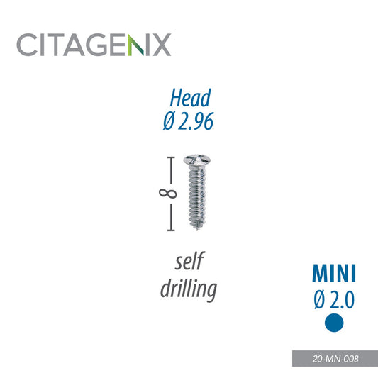 Mini Screw 2.0x8 mm, 1 screw/Sachet 20-MN-008