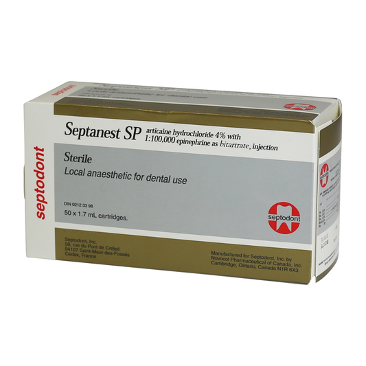 Septodont Septanest® SP Chlorhydrate d'articaïne 4 % et Epi 1:100 000 Inj, 50 x 1,7 ml Carpe/Bx