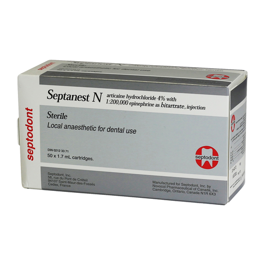 Septodont Septanest® N Articaine hydrochloride 4% and Epi 1:200,000 Inj , 50x1.7ml Carp/Bx