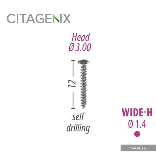 Wide Head Screw 1.4x12 mm, 1 screw/Sachet 14-AT-012G