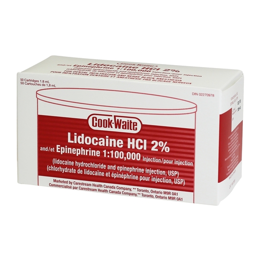 Cook-Waite Lidocaïne HCl 2 % avec Epi 1:100 000, (rouge) 50 x 1,7 ml Carpe/boîte