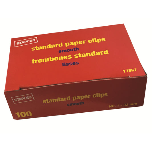 Staples - Trombones lisses standard, n° 1, 1-1/4", paquet de 100