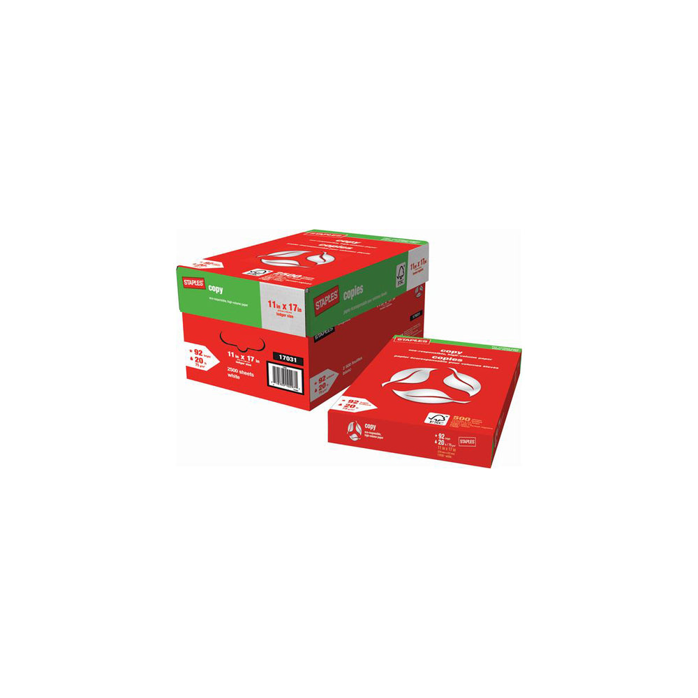 Staples - Papier de copie certifié FSC - 20 lb - 11" x 17" - 5 rames/caisse