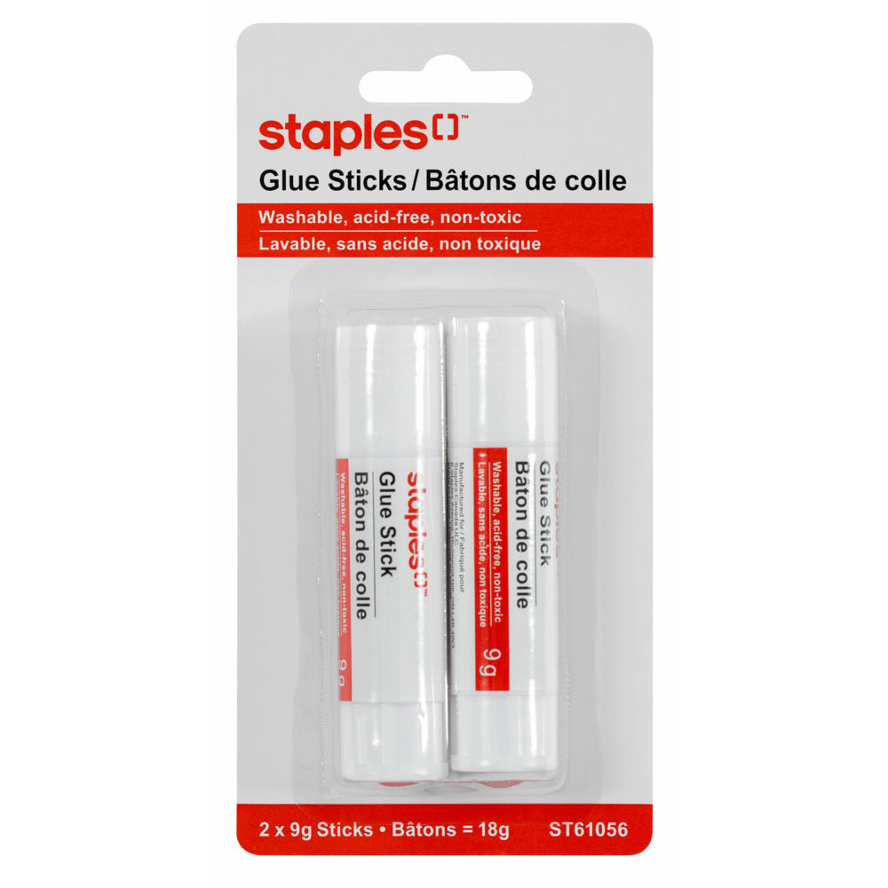 Staples - Bâtons de colle lavables, 9 g, paquet de 2