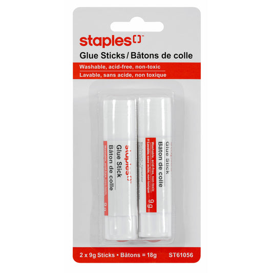 Staples - Bâtons de colle lavables, 9 g, paquet de 2