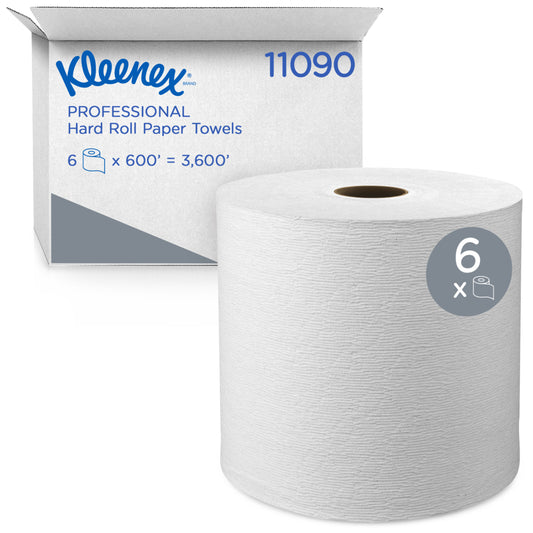 Essuie-tout en rouleau dur Kleenex, noyau de 1,5 po, avec pochettes absorbantes de qualité supérieure, blanc, paquet de 6