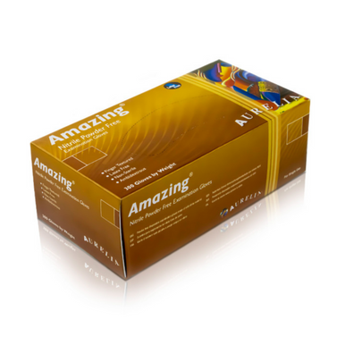 Guantes de nitrilo Aurelia Amazing: PEQUEÑOS 300/Caja. Sin polvo, violeta, puño con cuentas