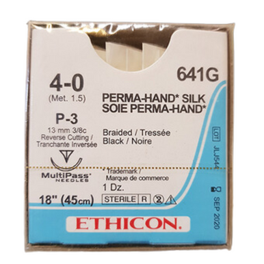 Ethicon Silk P-3 4-0 Negro Trenzado 18" Sutura 12/Caja (641G)