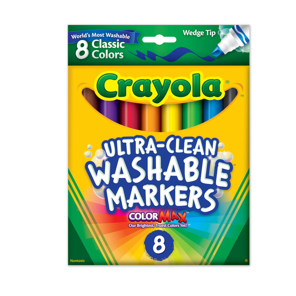 Marqueurs lavables Crayola, pointe biseautée, couleurs assorties, paquet de 8