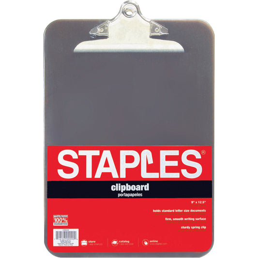 Staples – Presse-papiers en plastique, transparent, format lettre, fumée, 9" x 12"