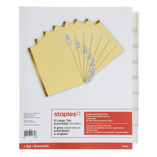 Staples - Intercalaires insérables, 8 onglets, transparents