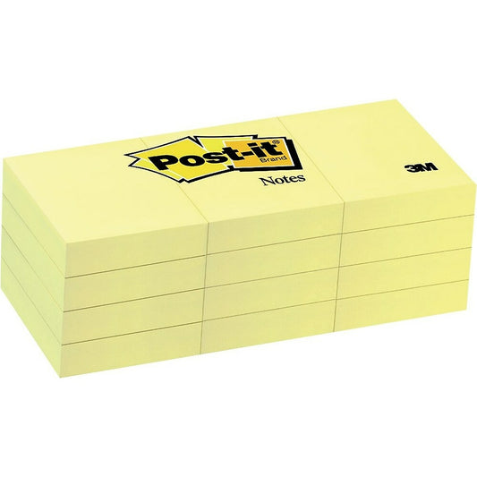 Notes Post-it, 1-3/8'' x 1-7/8'', jaune canari, 100 feuilles par bloc, paquet de 12