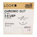 Sutures. Gut chromique. 560B 3-0 27" C-3 3/8 Cercle 13mm 12/Paquet