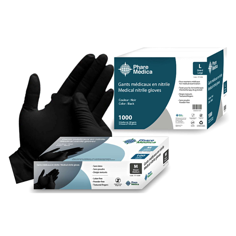 Phare Medica Gants en nitrile noirs