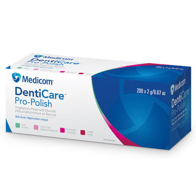 Pasta profiláctica DentiCare Pro-Polish Medium Mint con flúor. Caja de 200 Unidades