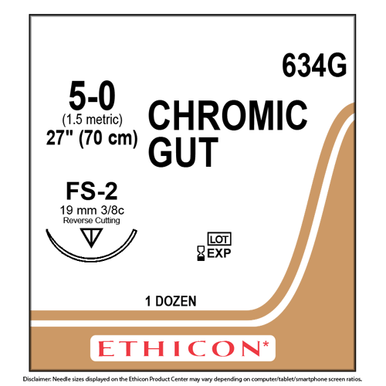 Suturas Ethicon. 5/0, sutura absorbible intestinal crómica de 27", 12/caja