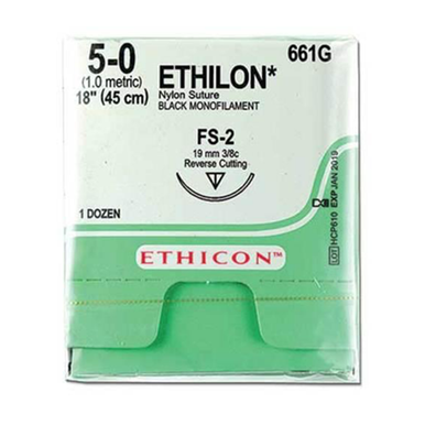 Ethicon Ethilon 5/0, 18' Black Monofilament Non-Absorbable Nylon Suture, 12/Box