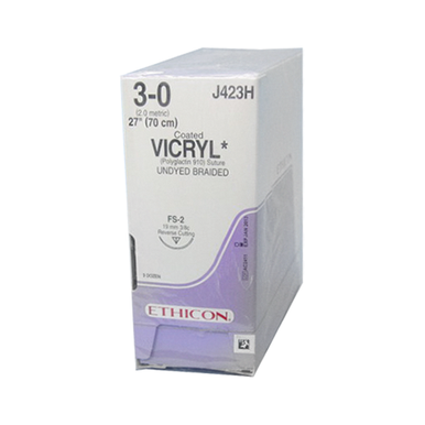 Ethicon Vicryl 3/0, 27' Sutura absorbible trenzada sin teñir Vicryl recubierta