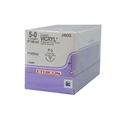 Ethicon Vicryl 5/0, 18' Sutura absorbible trenzada sin teñir Vicryl revestida