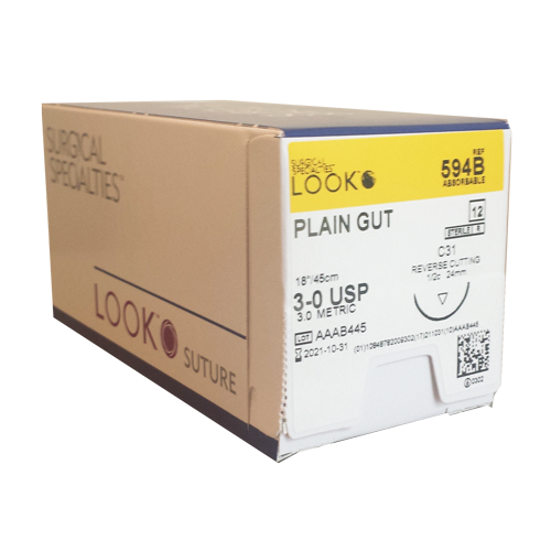 Sutures. Gut simple. 594B 3-0 18" C-31 1/2 Cercle 24mm 12/Pk