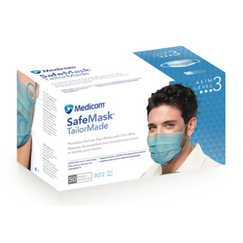 SafeMask TailorMade Earloop Mask, Blue, Level 3, 50/Box