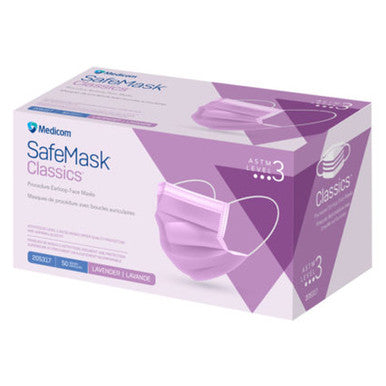 SafeMask Classics ASTM Level 3 Procedure Earloop Face Mask, BFE/PFE ≥ 98%, Lavender, 50/Bx.