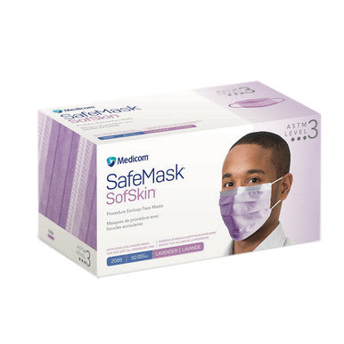 Mascarilla facial SafeMask SofSkin Earloop, ASTM nivel 3, lavanda, 50/caja. Pendiente